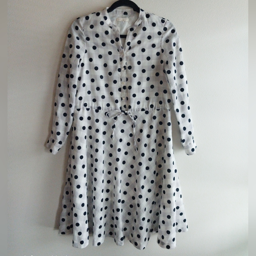Earth Music & Ecology Blue and Gray Plaid & Polka Dot A-line Midi Dress